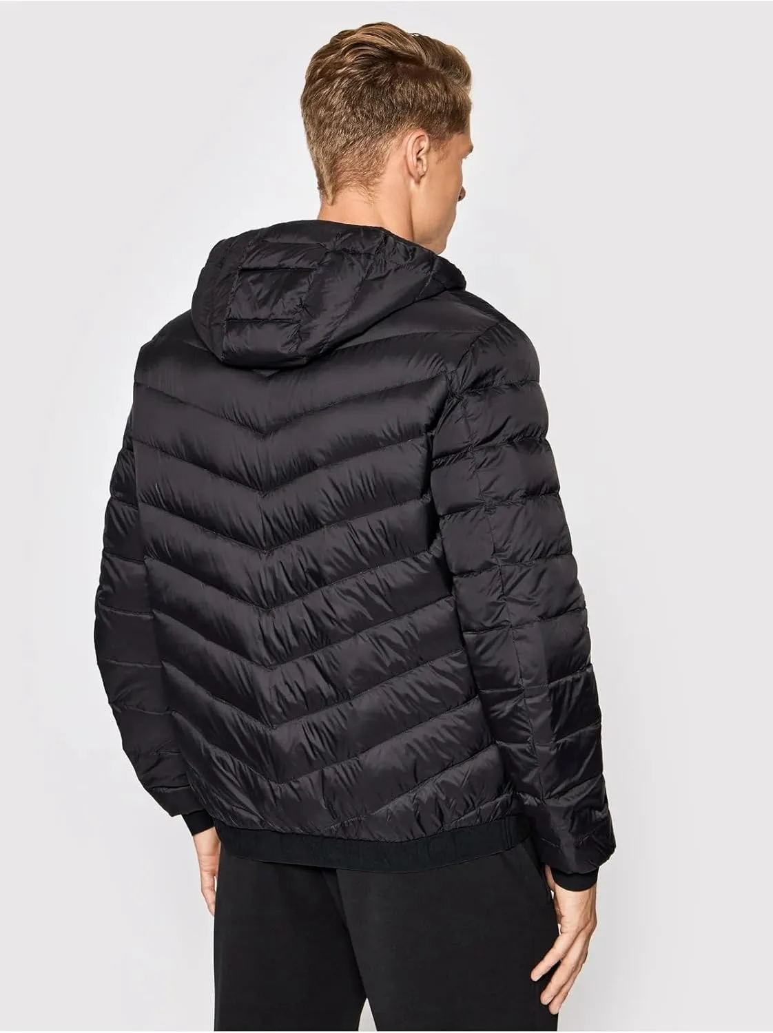 AX ARMANI EXCHANGE Men's Hooded Quilted Down Milano/New York Logo Zip-up Jacket