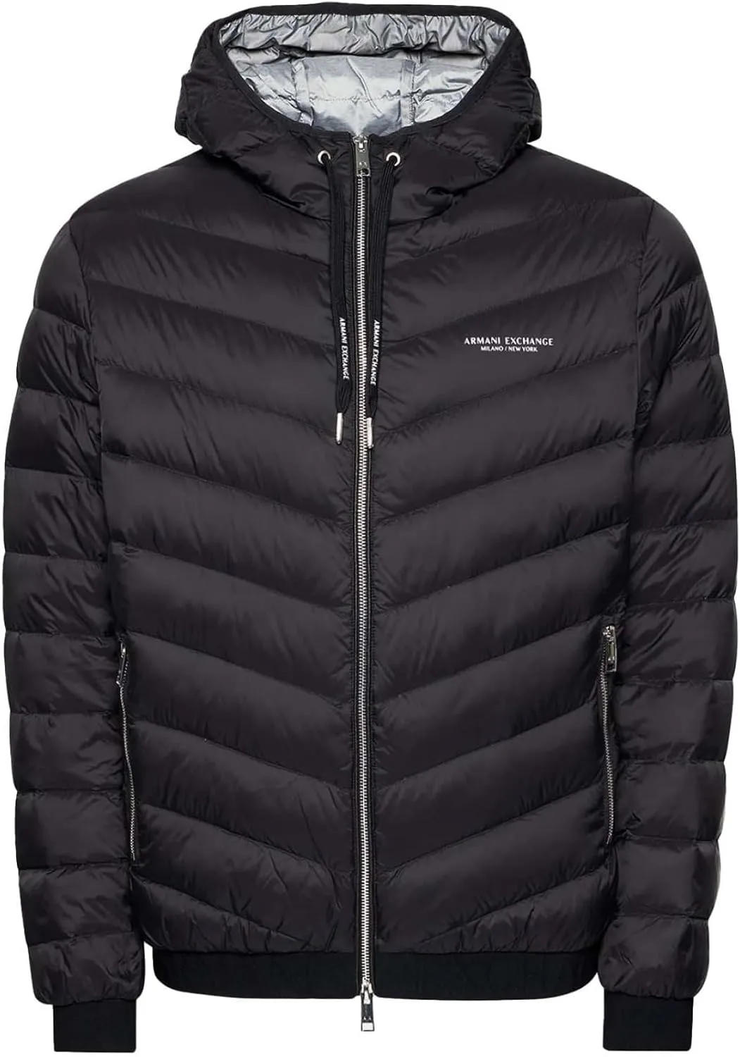 AX ARMANI EXCHANGE Men's Hooded Quilted Down Milano/New York Logo Zip-up Jacket