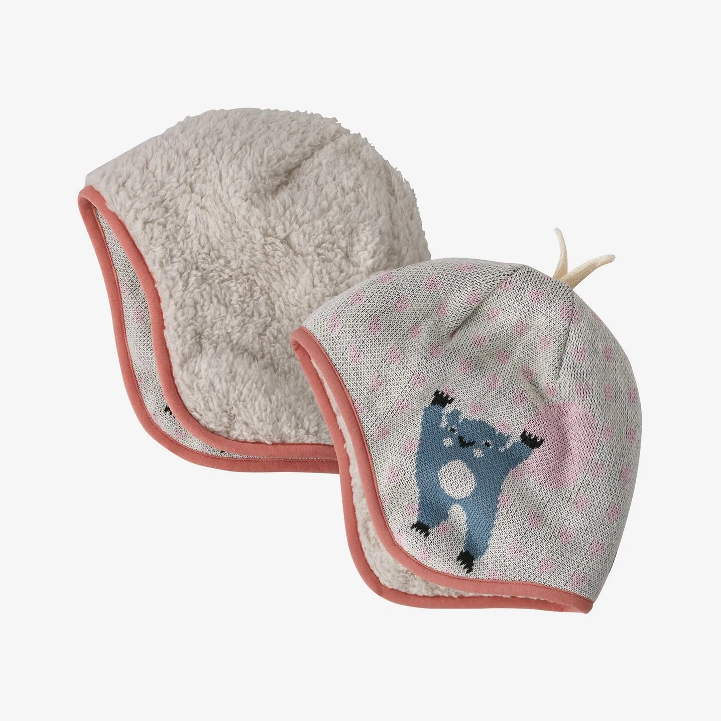 Baby Reversible Beanie - Bear With Me Knit Wool White by Patagonia