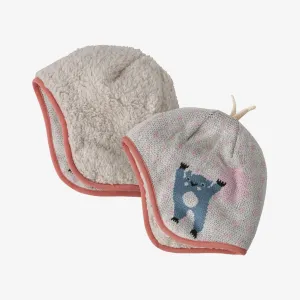 Baby Reversible Beanie - Bear With Me Knit Wool White by Patagonia