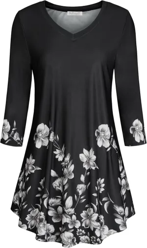 BAISHENGGT Women's V Neck 3/4 Sleeve Tunic Tops for Leggings Casual Dressy T-Shirts Blouses