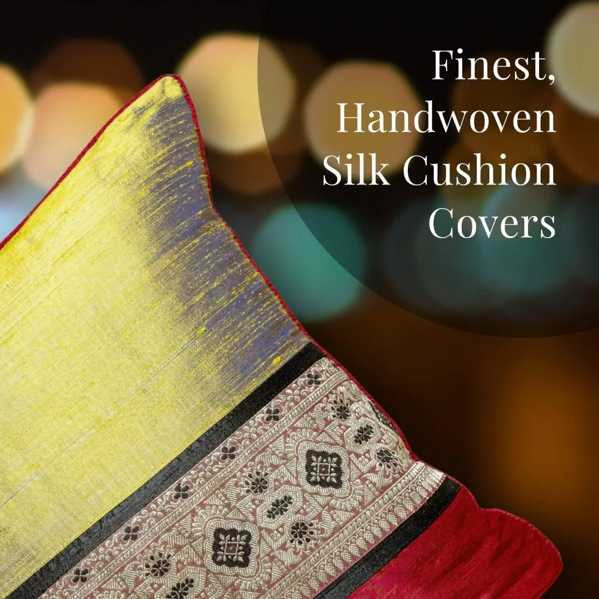 Banarasi Silk Cushion Cover in Lime & Maroon