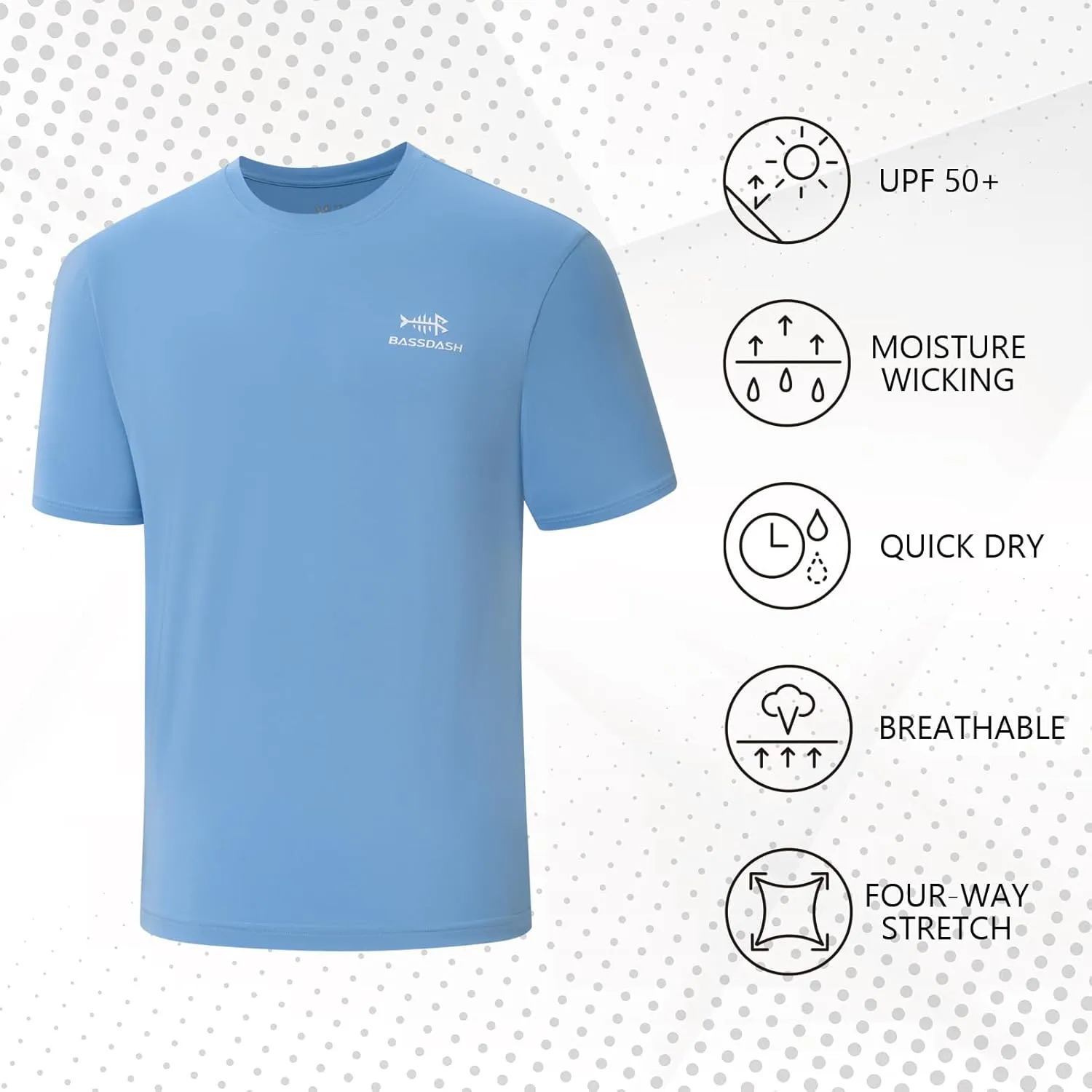 BASSDASH Mens UPF 50  Short Sleeve Fishing Shirts Performance Cooling UV Sun Protection Hiking T-Shirts