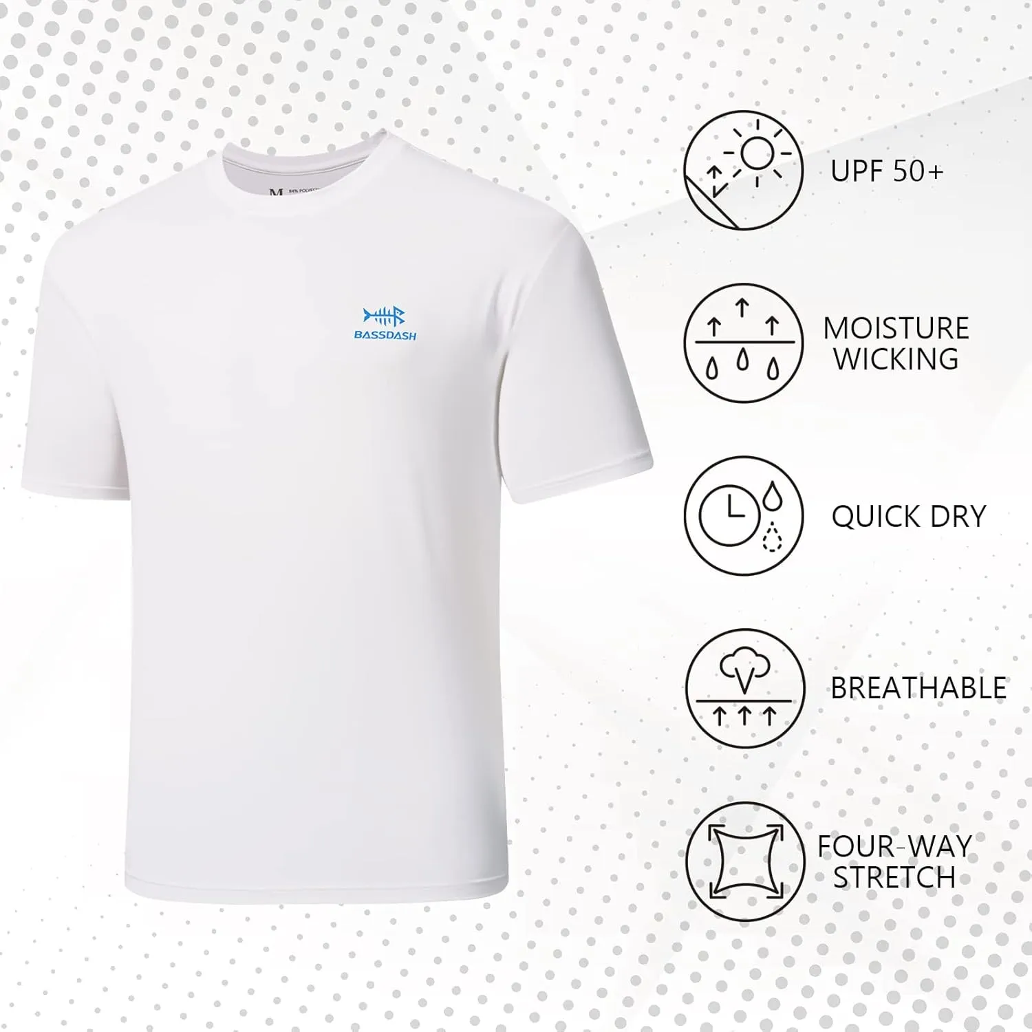 BASSDASH Mens UPF 50  Short Sleeve Fishing Shirts Performance Cooling UV Sun Protection Hiking T-Shirts