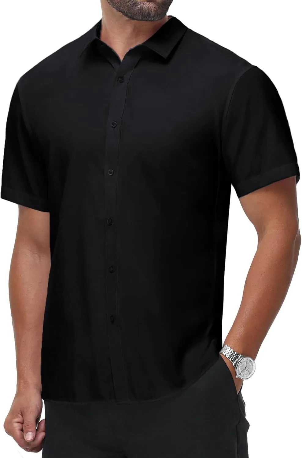 BEILU Men's Stain Shield Short Sleeve Slim Fit Formal Dress Shirts Business Casual Button Down Shirts