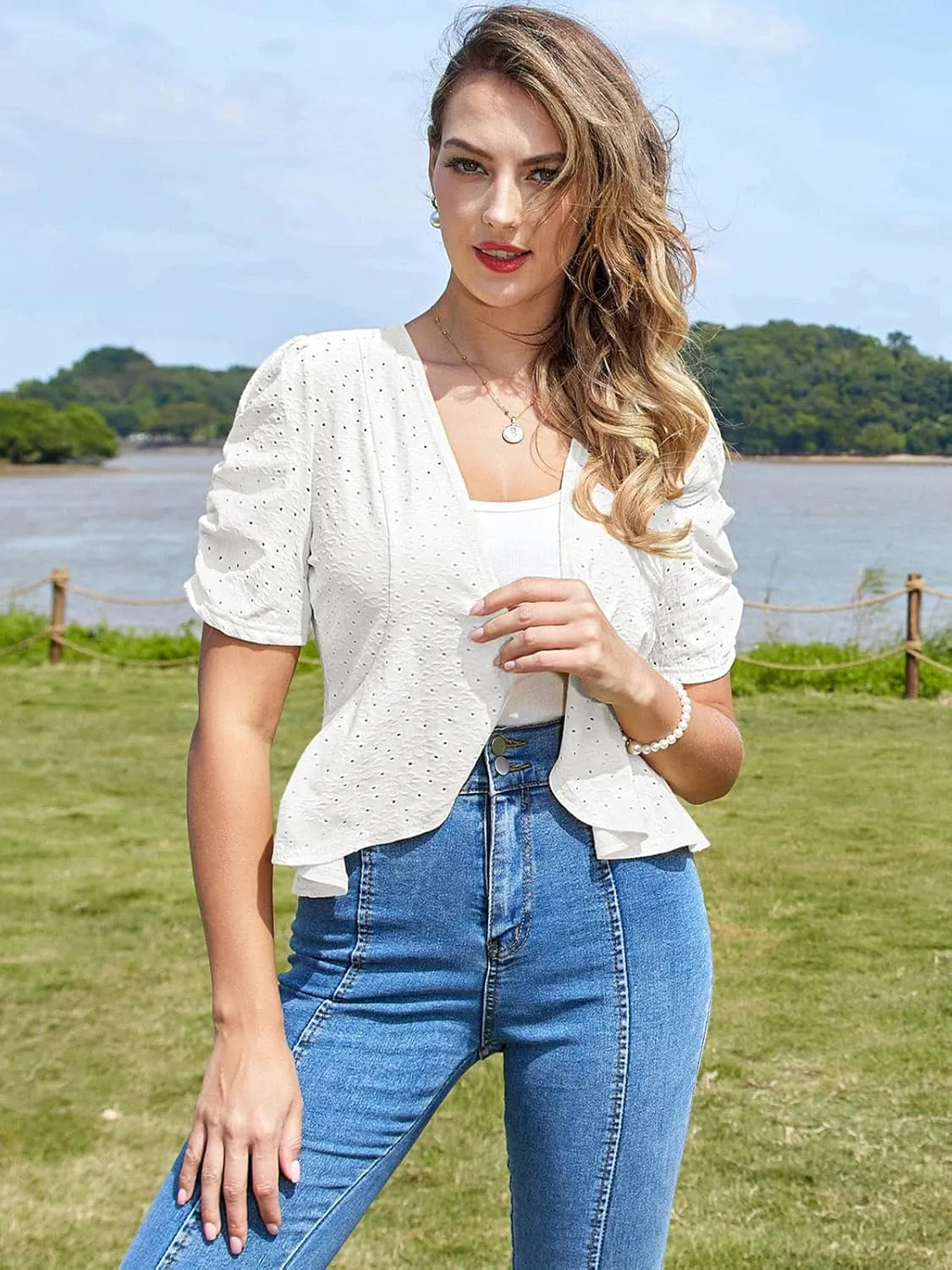 Belle Poque Women's 2025 Summer Bolero Shrug Lightweight Short Sleeve Cropped Open Front Cardigan for Dresses