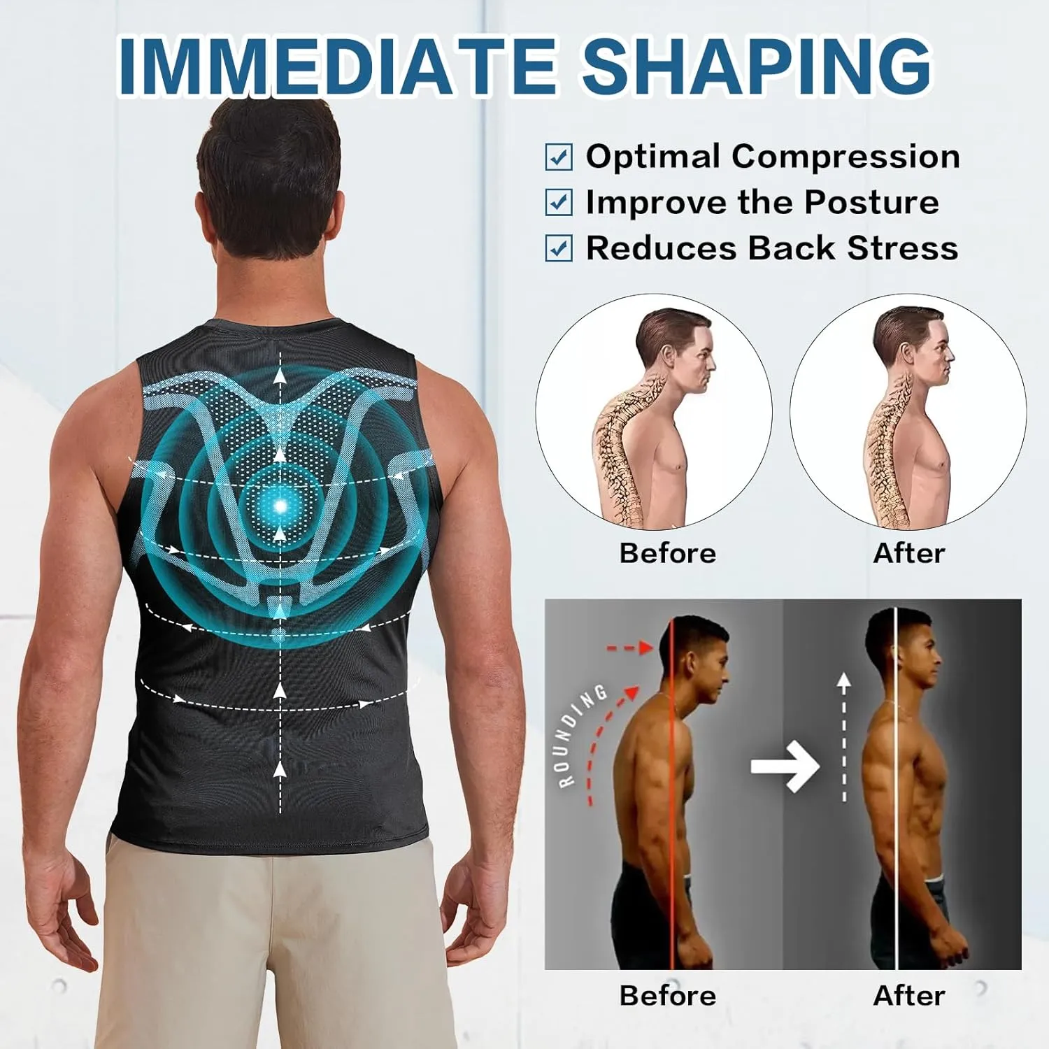Beotyshow Ionic Shaping Sleeveless Shirt Gynecomastia Compression Shirts Slimming Body Shaper Vest Shapewear Tank Top for Men