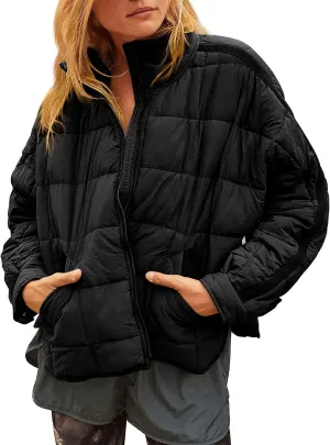 Bianstore Women's Oversized Splice Quilted Lightweight Puffer Jacket Casual Padded Coat