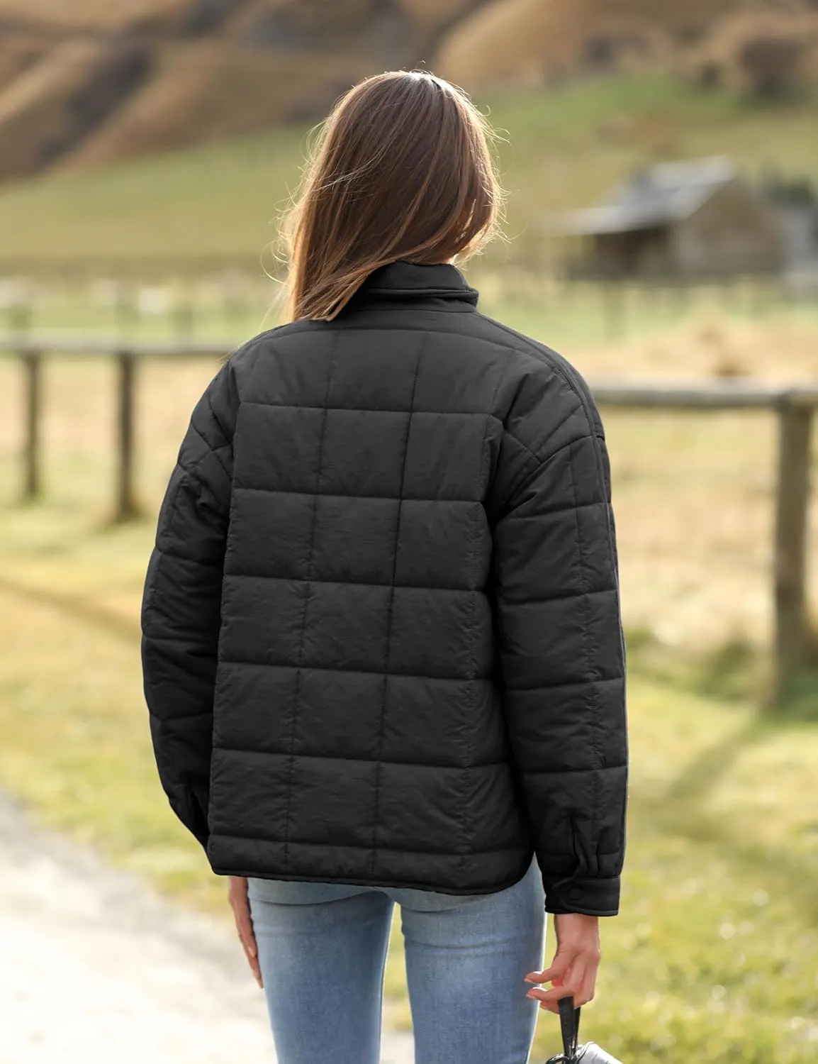 Bianstore Women's Oversized Splice Quilted Lightweight Puffer Jacket Casual Padded Coat