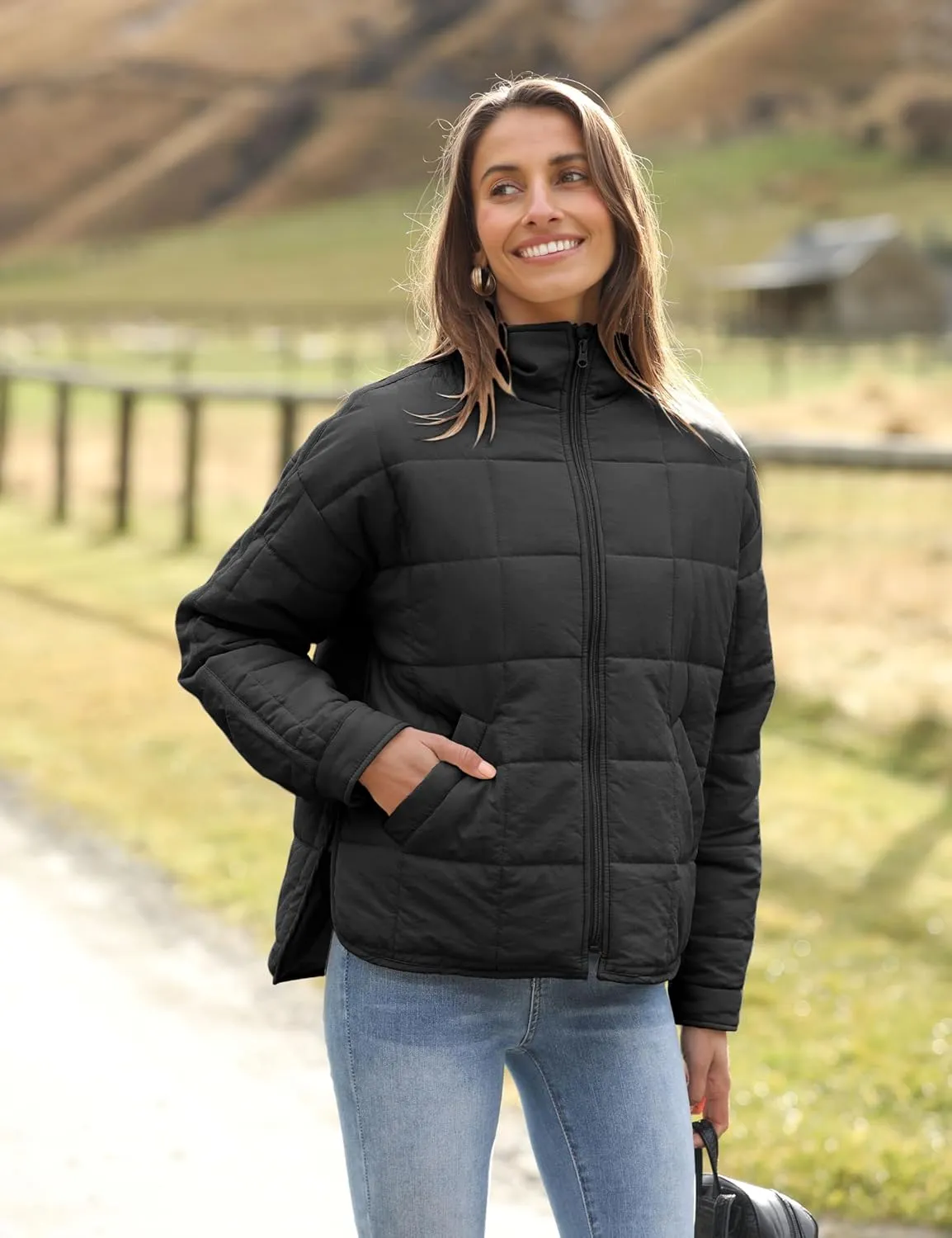 Bianstore Women's Oversized Splice Quilted Lightweight Puffer Jacket Casual Padded Coat