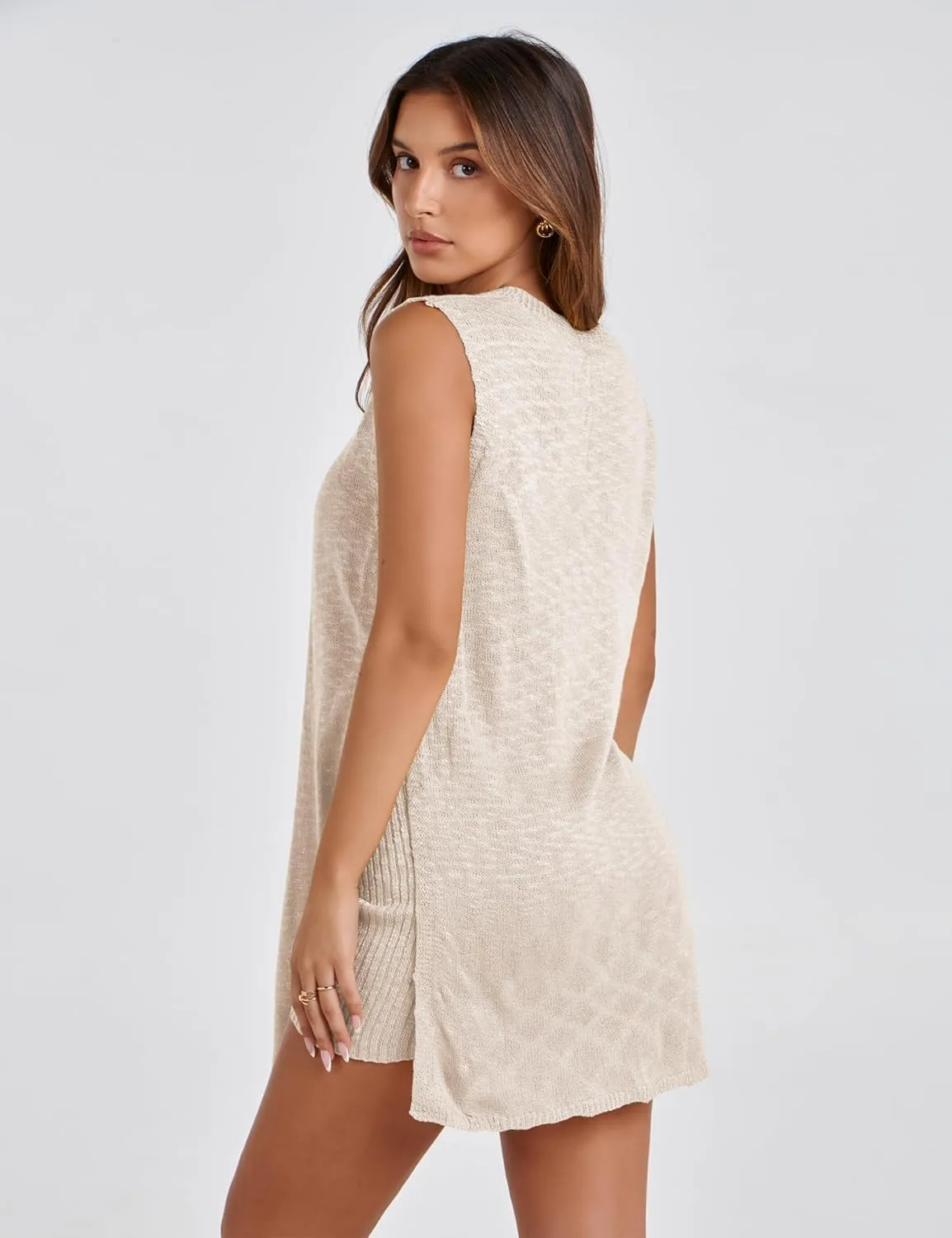 Bianstore Women's Summer Sweater Set Sleeveless Knit Pullover Top Matching Shorts 2 Piece Beach Vacation Outfits