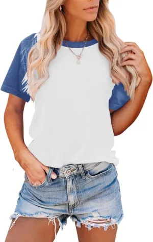Bingerlily Women's Casual T-Shirts 3/4 Sleeve Color Block Cute Tops Comfy Blouses