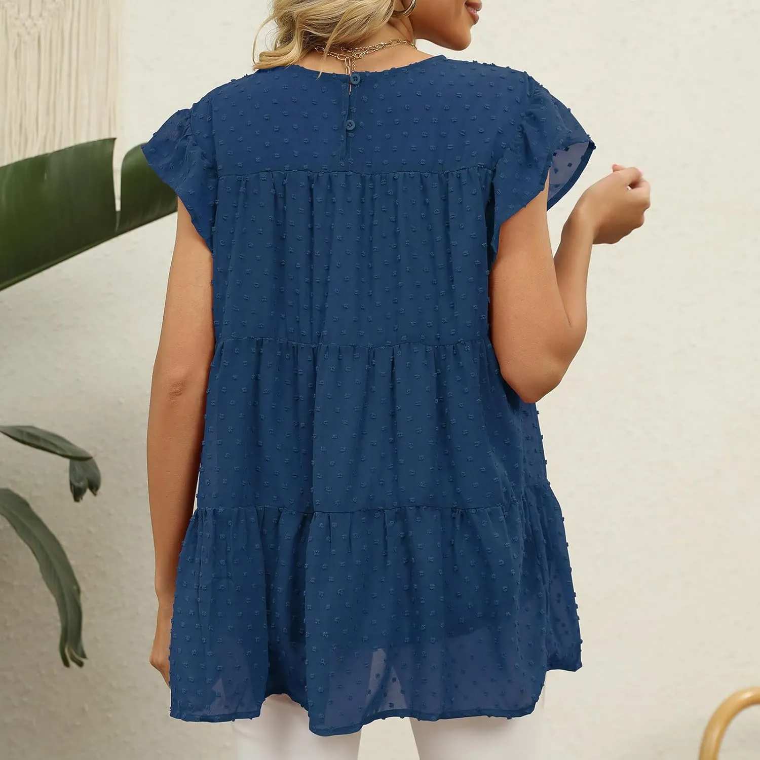 Blouses for Women Dressy Dasual Ruffle Short Sleeve T Shirts Crewneck Plain Basic Tees Trendy Sexy Summer Tops
