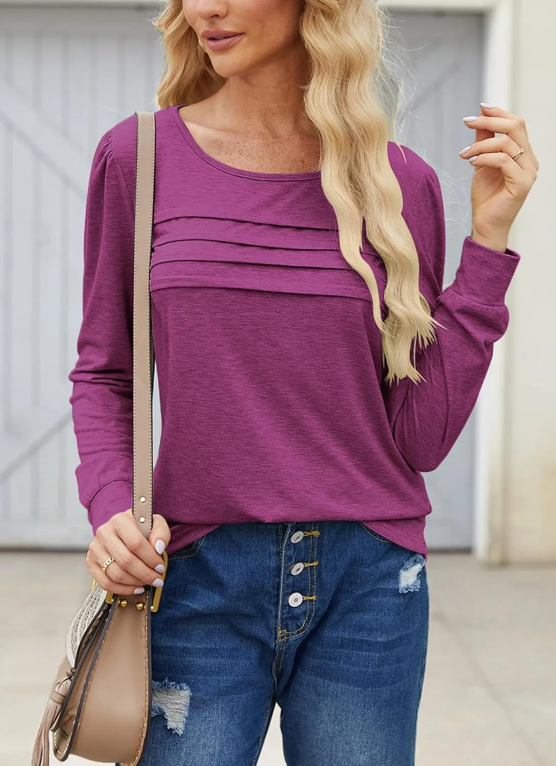 Bluetime Long Sleeve Shirts for Women 2024 Fall Fashion Tunic Tops for Leggings Pleated Front Dressy Casual Blouses