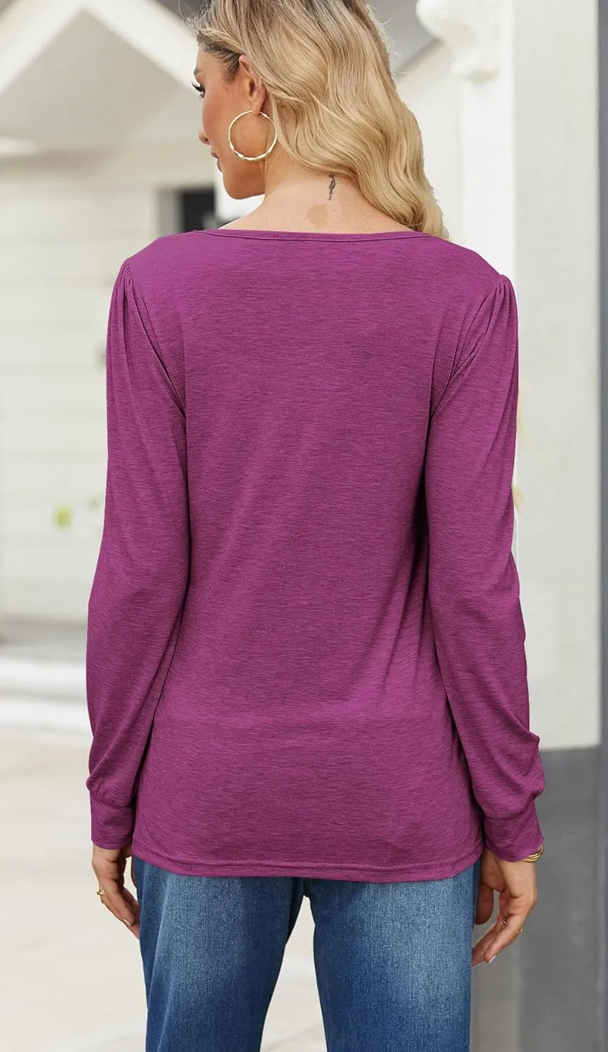 Bluetime Long Sleeve Shirts for Women 2024 Fall Fashion Tunic Tops for Leggings Pleated Front Dressy Casual Blouses