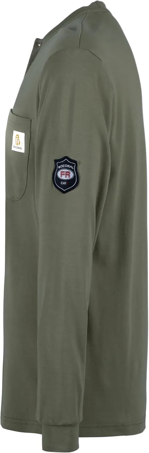 BOCOMAL FR Shirts Flame Resistant Shirt 5.5oz 100% Cotton Light Weight CAT2 Fire Retardant Henley Shirts