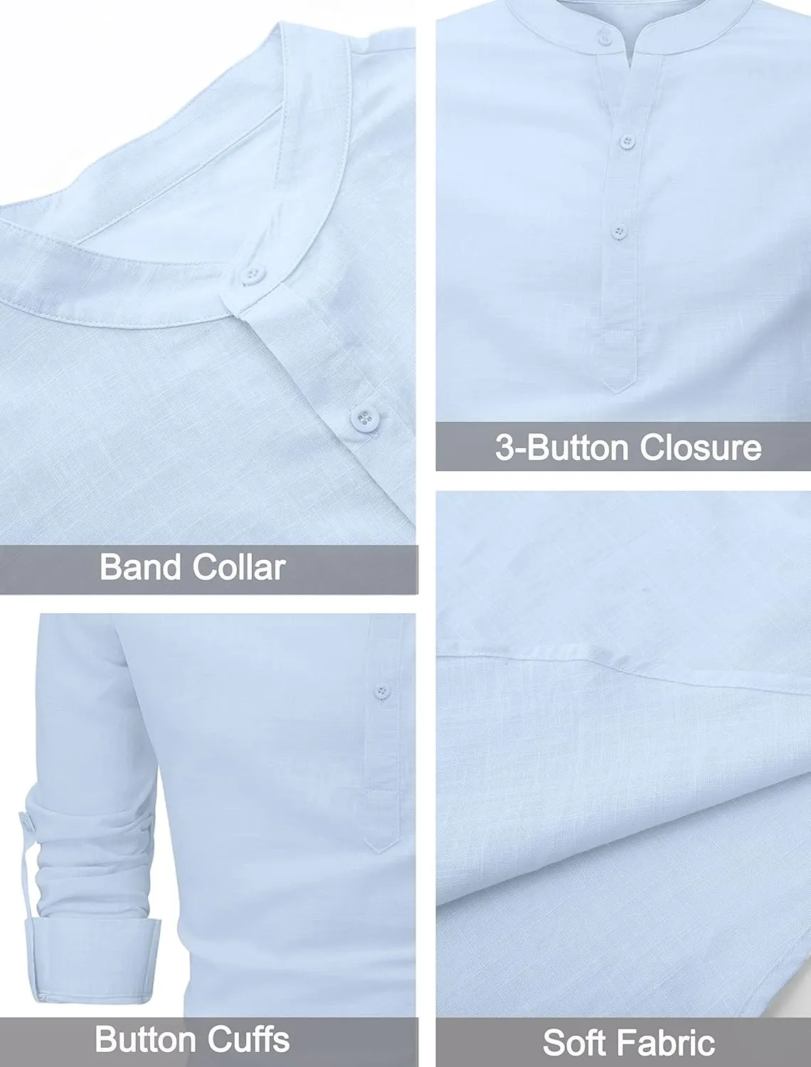 Boisouey Men's Cotton Linen Henley Shirt Long Sleeve Hippie Casual Beach T Shirts