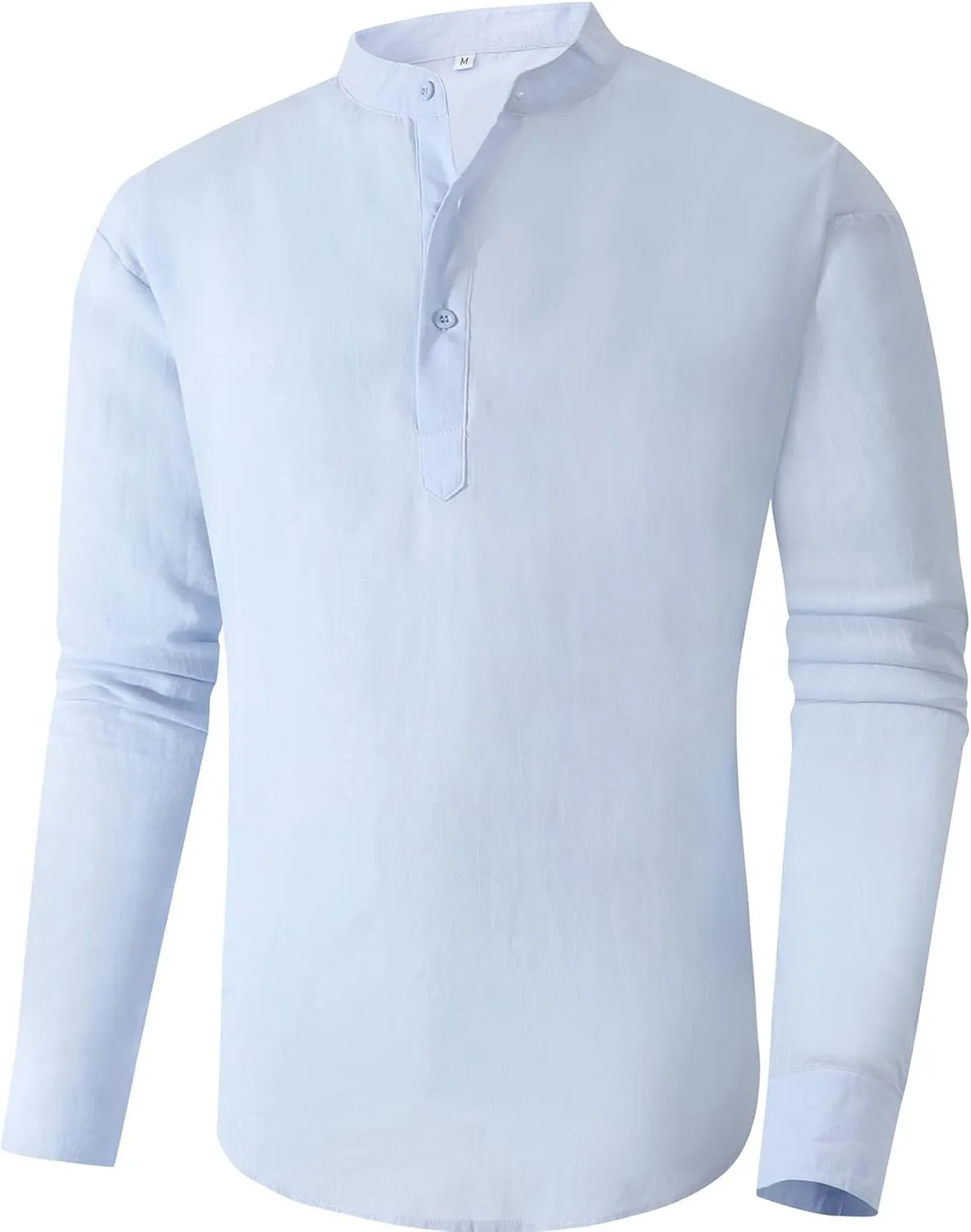 Boisouey Men's Cotton Linen Henley Shirt Long Sleeve Hippie Casual Beach T Shirts