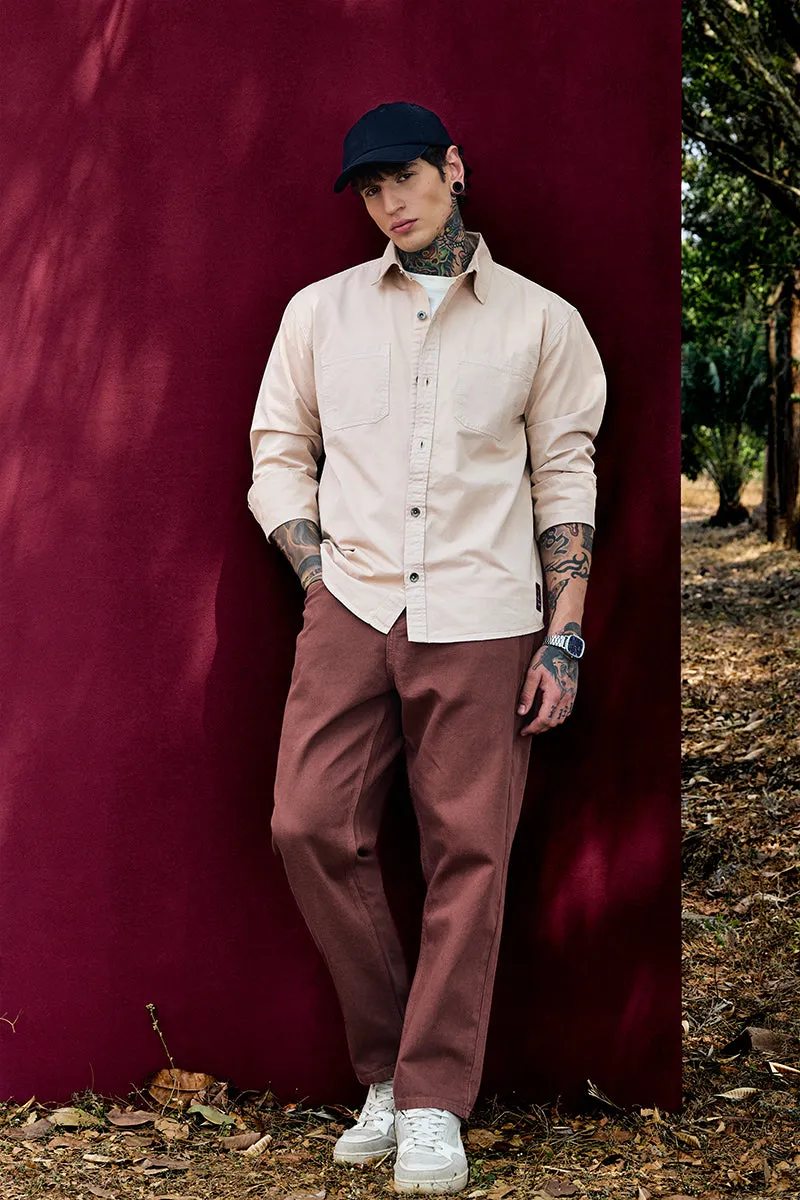 Bordeaux Light Weight Beige Solid Relaxed Fit Overshirt