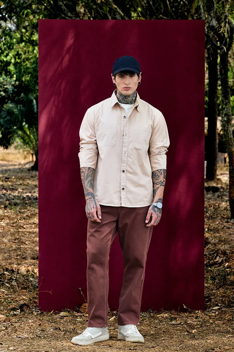Bordeaux Light Weight Beige Solid Relaxed Fit Overshirt