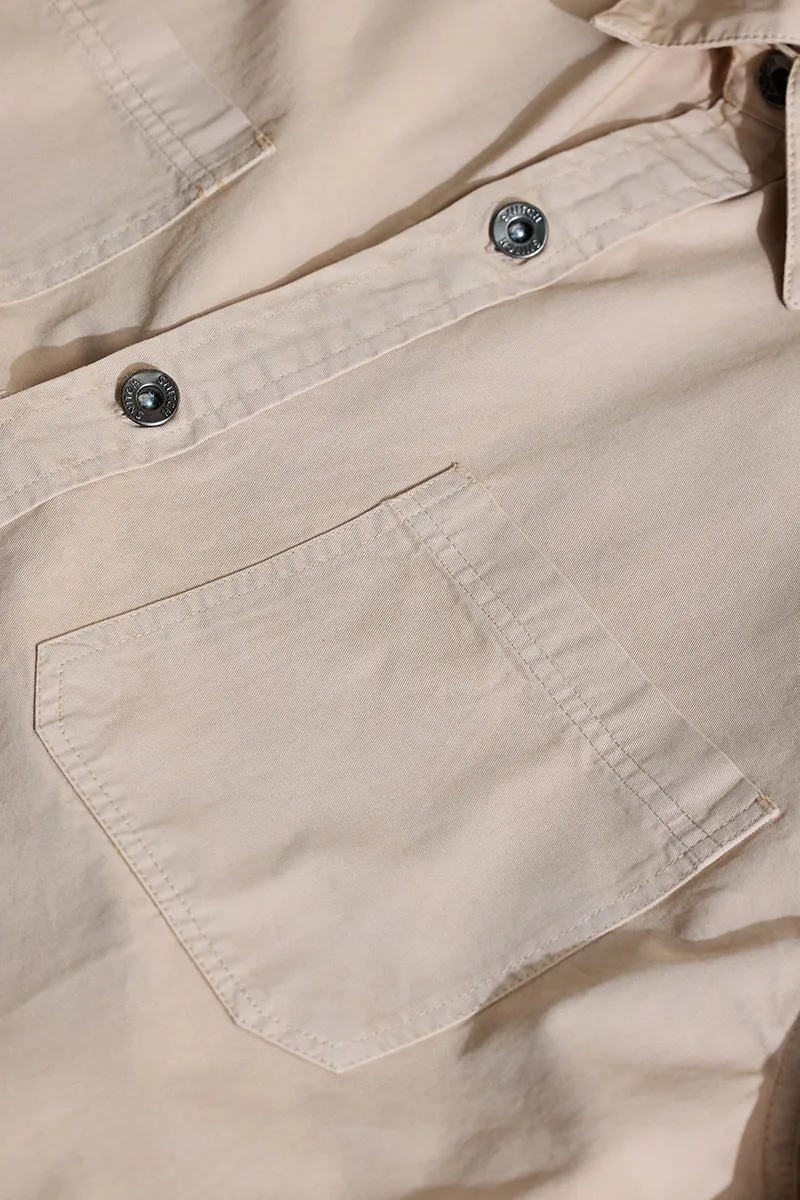 Bordeaux Light Weight Beige Solid Relaxed Fit Overshirt