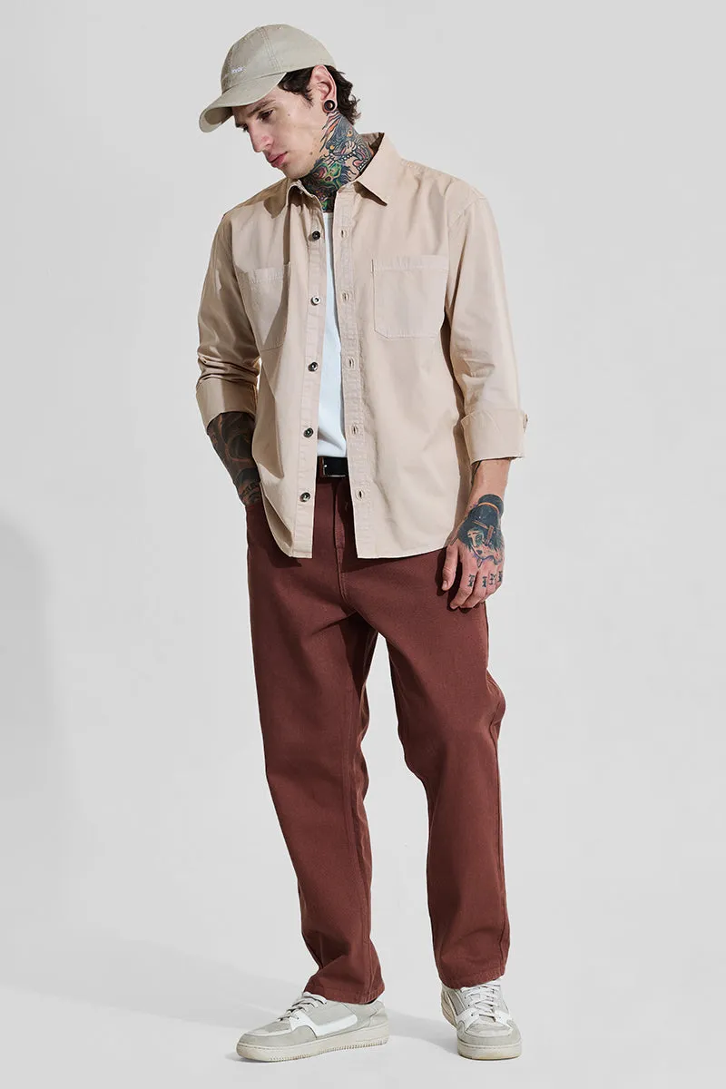 Bordeaux Light Weight Beige Solid Relaxed Fit Overshirt