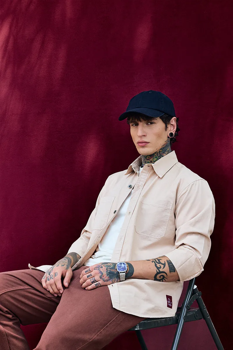 Bordeaux Light Weight Beige Solid Relaxed Fit Overshirt
