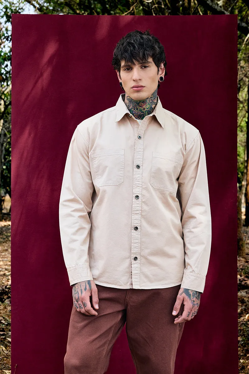 Bordeaux Light Weight Beige Solid Relaxed Fit Overshirt
