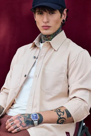 Bordeaux Light Weight Beige Solid Relaxed Fit Overshirt
