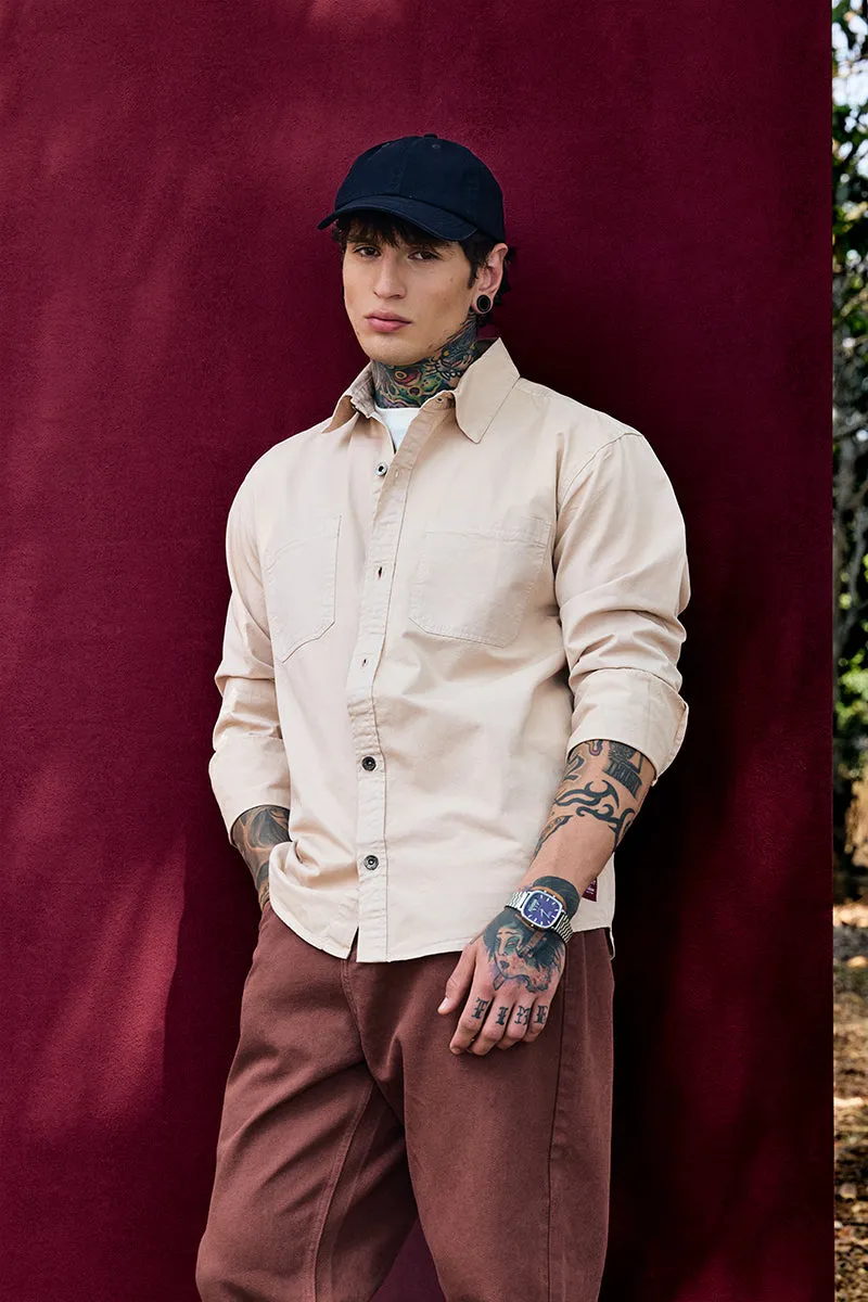 Bordeaux Light Weight Beige Solid Relaxed Fit Overshirt