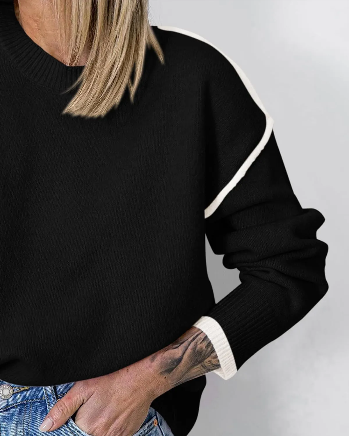 BTFBM Fall Sweaters for Women 2025 Trendy Casual Crew Neck Long Sleeve Loose Ribbed Knit Sweater Pullover Jumper Tops