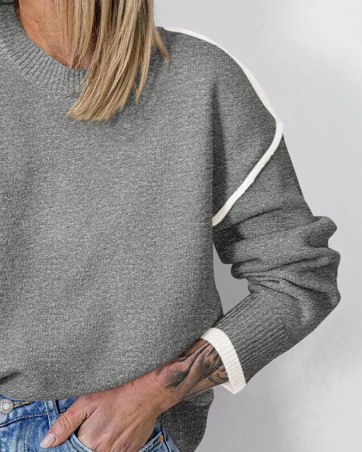 BTFBM Fall Sweaters for Women 2025 Trendy Casual Crew Neck Long Sleeve Loose Ribbed Knit Sweater Pullover Jumper Tops