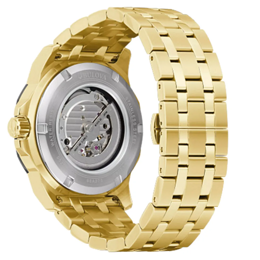 Bulova Mens Black Dial Gold-Tone Band Stainless Steel Watch - 98A273