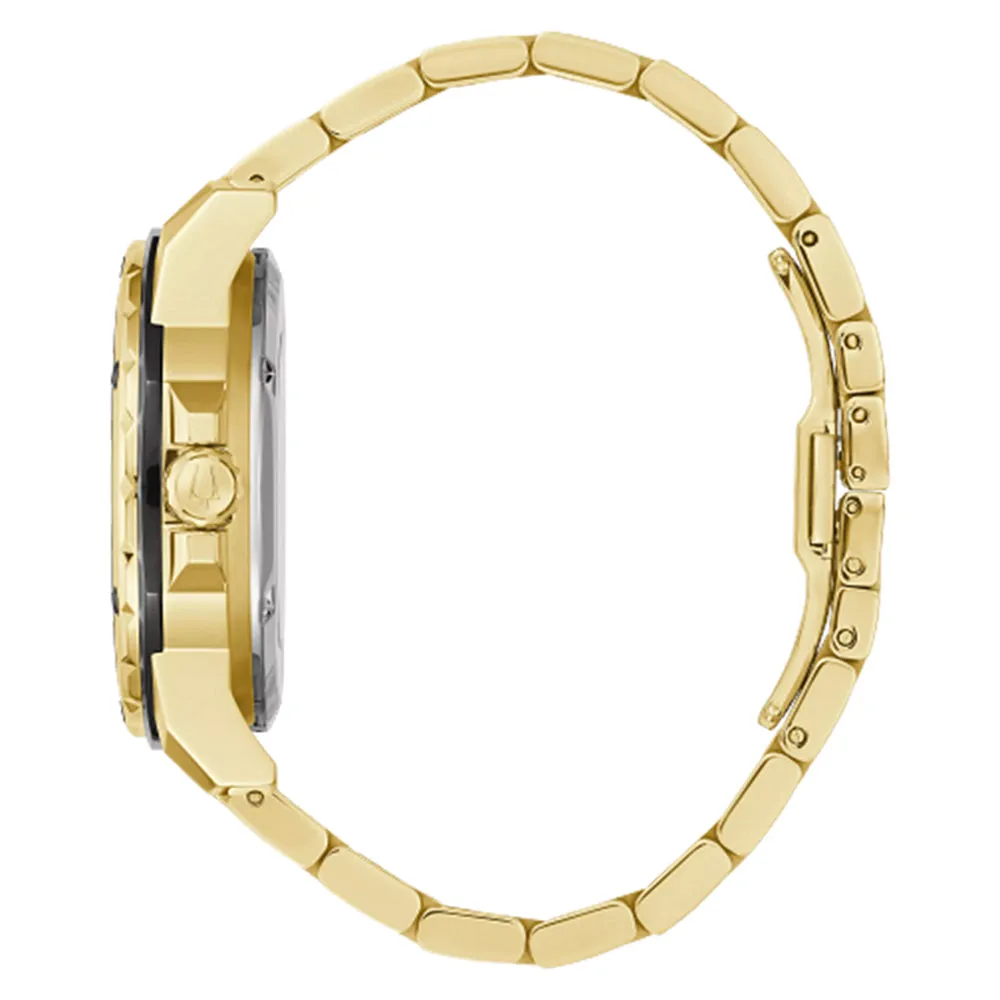 Bulova Mens Black Dial Gold-Tone Band Stainless Steel Watch - 98A273