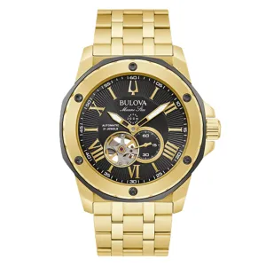 Bulova Mens Black Dial Gold-Tone Band Stainless Steel Watch - 98A273
