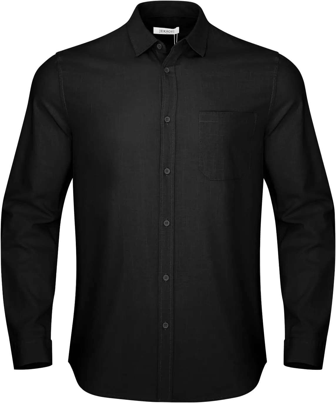 Button Down Linen Shirts for Men Casual Long Sleeve Regular Fit Cotton Beach Shirts with Pocket