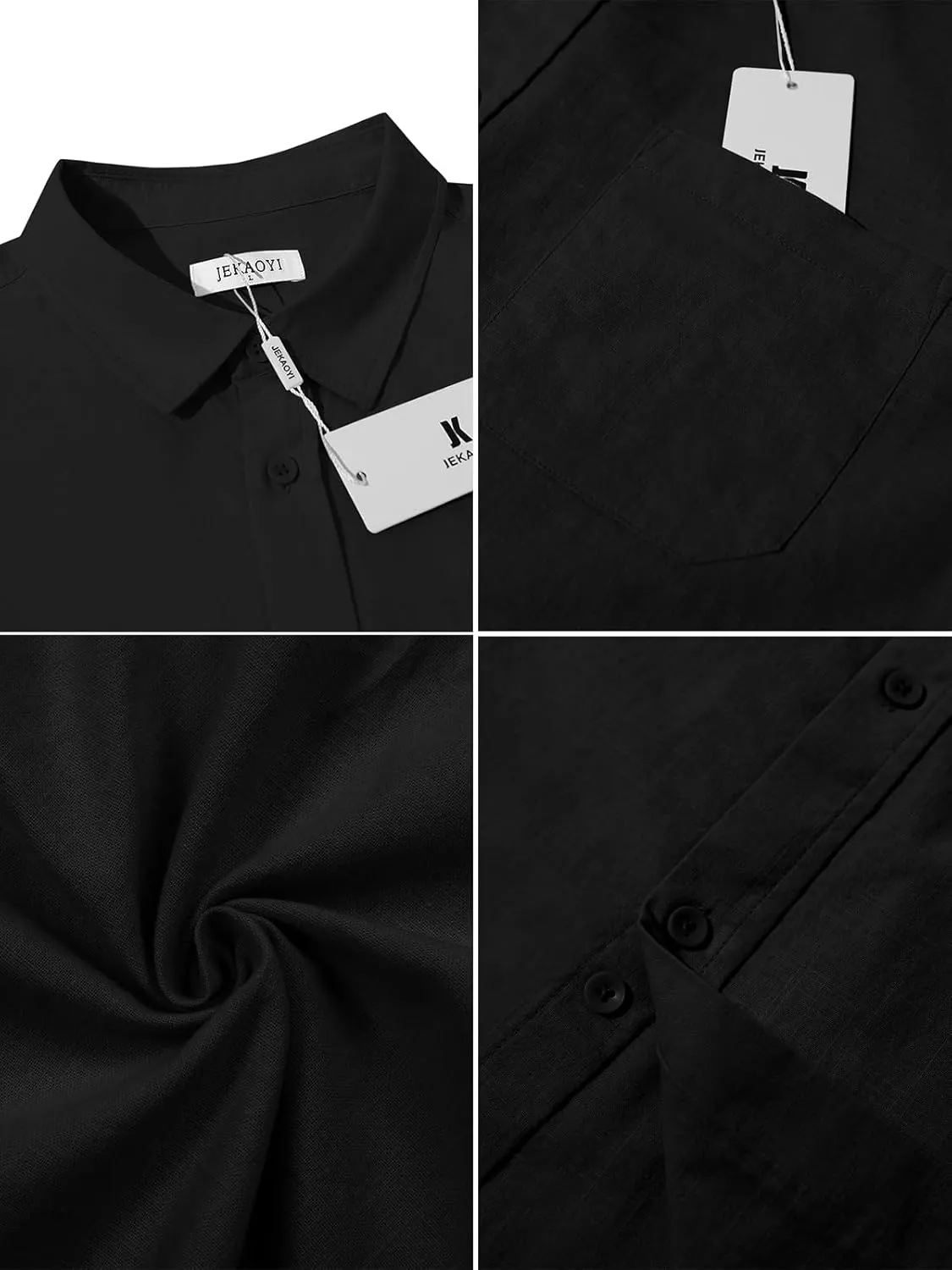 Button Down Linen Shirts for Men Casual Long Sleeve Regular Fit Cotton Beach Shirts with Pocket