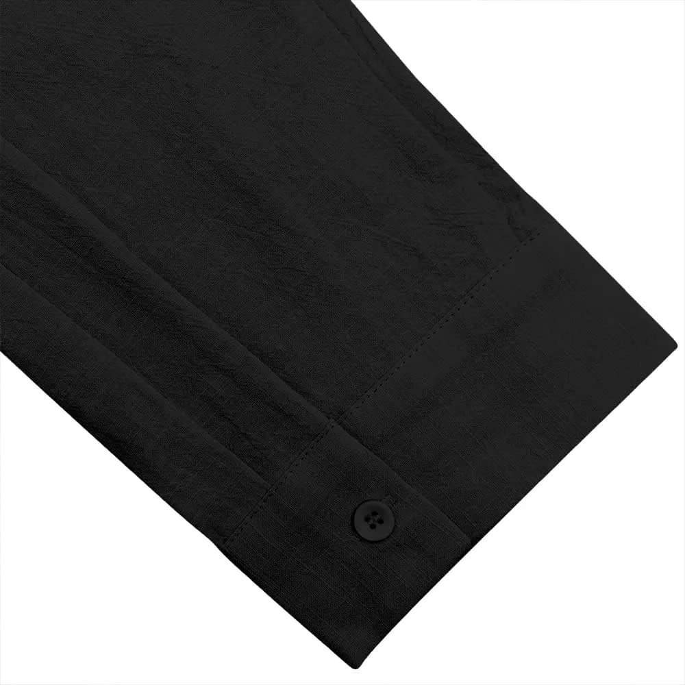 Button Down Linen Shirts for Men Casual Long Sleeve Regular Fit Cotton Beach Shirts with Pocket