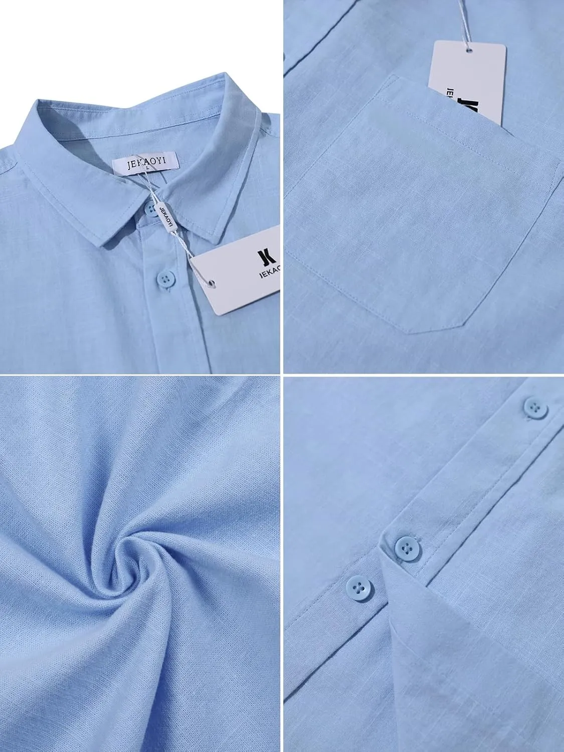 Button Down Linen Shirts for Men Casual Long Sleeve Regular Fit Cotton Beach Shirts with Pocket