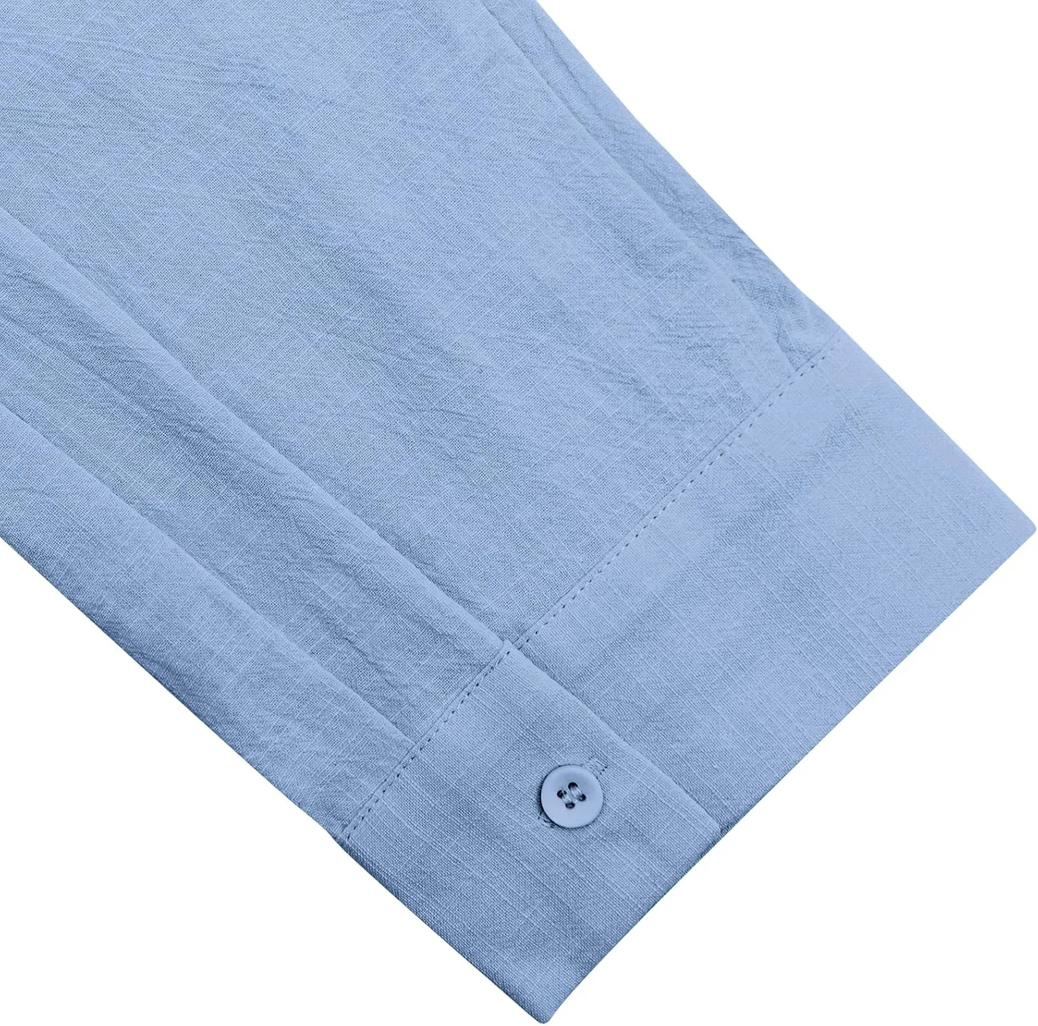 Button Down Linen Shirts for Men Casual Long Sleeve Regular Fit Cotton Beach Shirts with Pocket