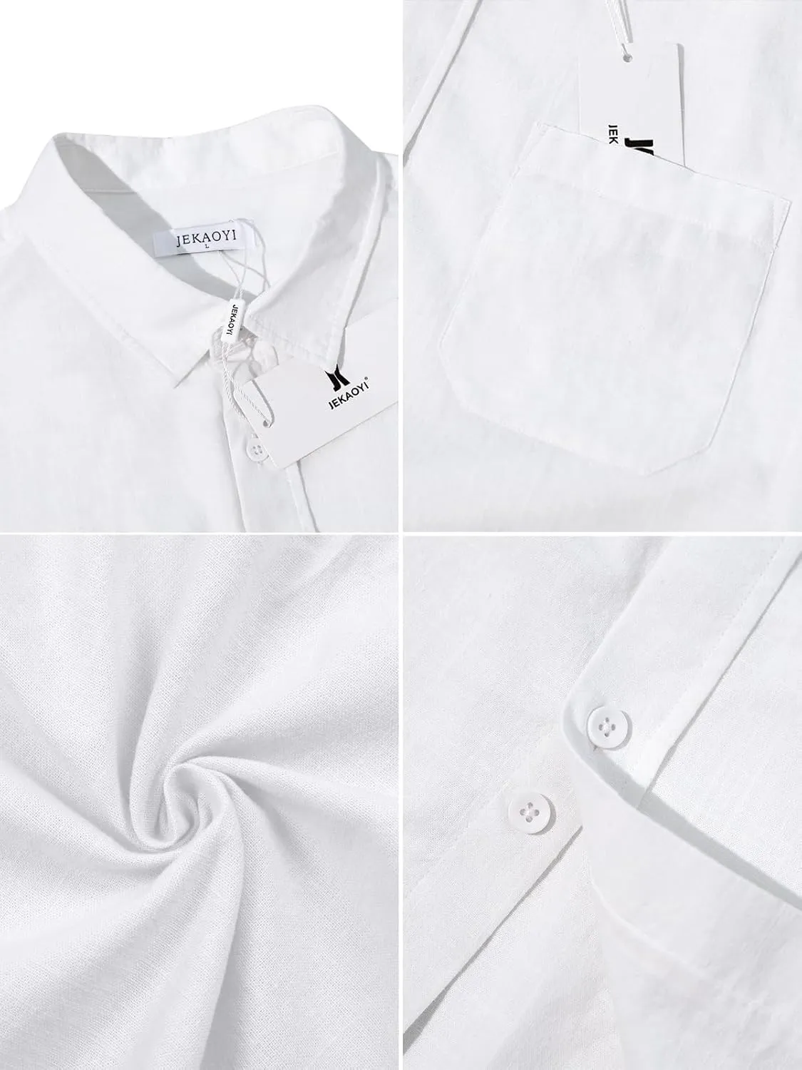 Button Down Linen Shirts for Men Casual Long Sleeve Regular Fit Cotton Beach Shirts with Pocket