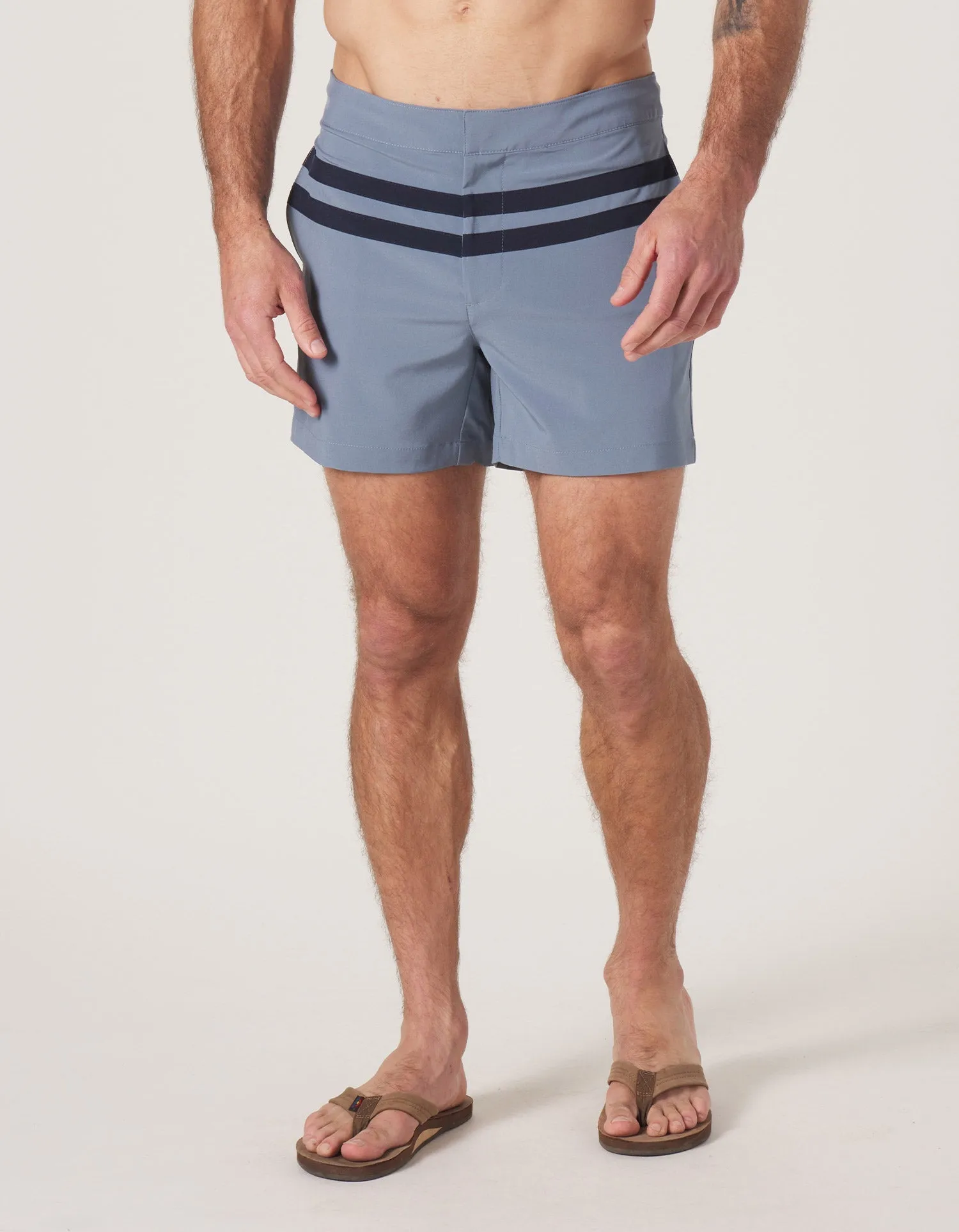 Button Front Trunk in Mineral Blue-Navy