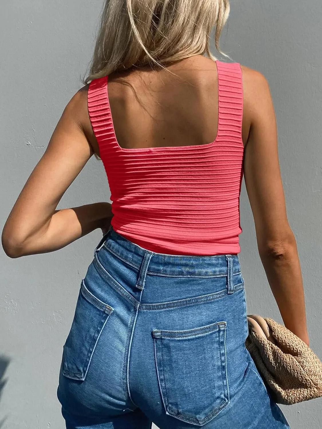 BZB Womens Ribbed Tank Tops 2025 Summer Sleeveless Square Neck Shirts Casual Slim Fitted Knit Shirts