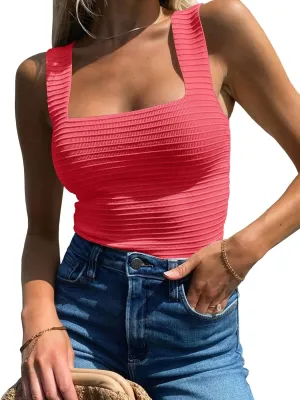 BZB Womens Ribbed Tank Tops 2025 Summer Sleeveless Square Neck Shirts Casual Slim Fitted Knit Shirts