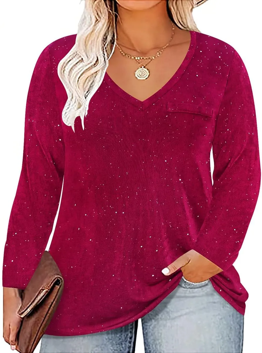 CARCOS Plus Size Tops for Women Twist Knotted Shirts Raglan Tunic Blouses L-5XL