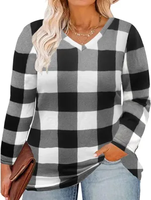 CARCOS Womens Plus Size Tops Long Sleeve Shirts V Neck Tunic Floral Blouses XL-5X