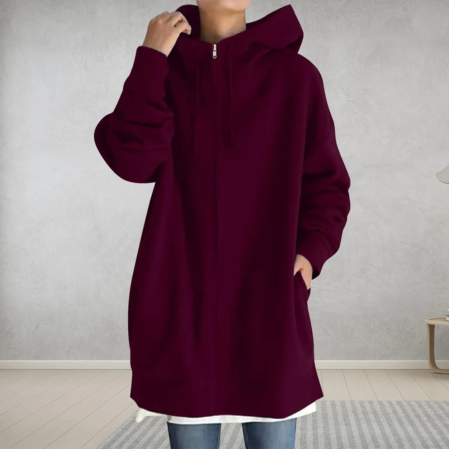 Ceboyel Women Oversized Sweatshirt Loose Fit Full Zip Up Fashion Long Hoodies Trendy Y2K Jackets Winter Outfits Clothes 2023