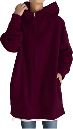 Ceboyel Women Oversized Sweatshirt Loose Fit Full Zip Up Fashion Long Hoodies Trendy Y2K Jackets Winter Outfits Clothes 2023