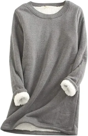 Ceboyel Womens Fleece Pullover Sweatshirt No Hood Shirts Sweater Sherpa Lined Tunic Sweatshirts Warm Winter Loungewear 2023