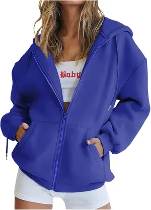 Ceboyel Womens Oversized Hoodie Sweatshirt Full Zip Up Jacket Drawstring Hooded Top Teen Girl Y2k Preppy Clothing with Pocket